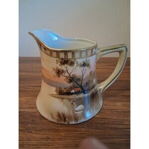 Vintage Nippon Painted Swan in Lake Creamer